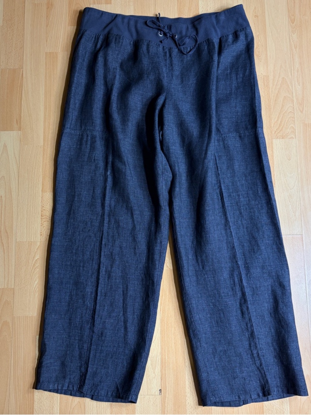 Eileen Fisher 100% Organic Linen Charcoal Grey Pull on Relaxed Fit Crop Pant XL
